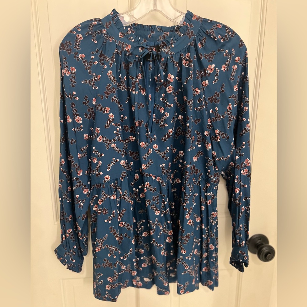 Hatch Blue Floral Tie-Neck Blouse